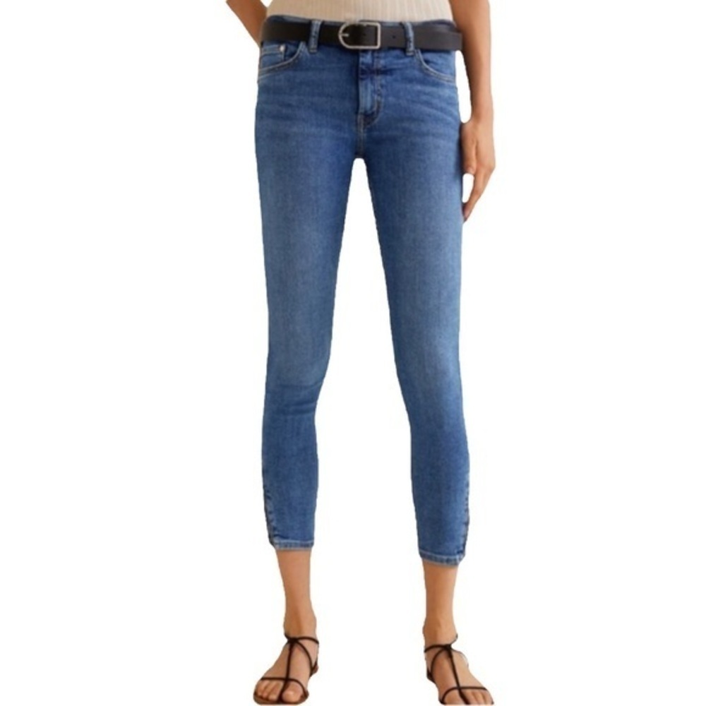 MANGO Skinny Crop Ankle Jeans with Ankle Zippers, Medium Wash - Size 2